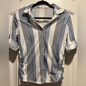 Eden & Olivia Blue and White Striped Women's Button Down Shirt